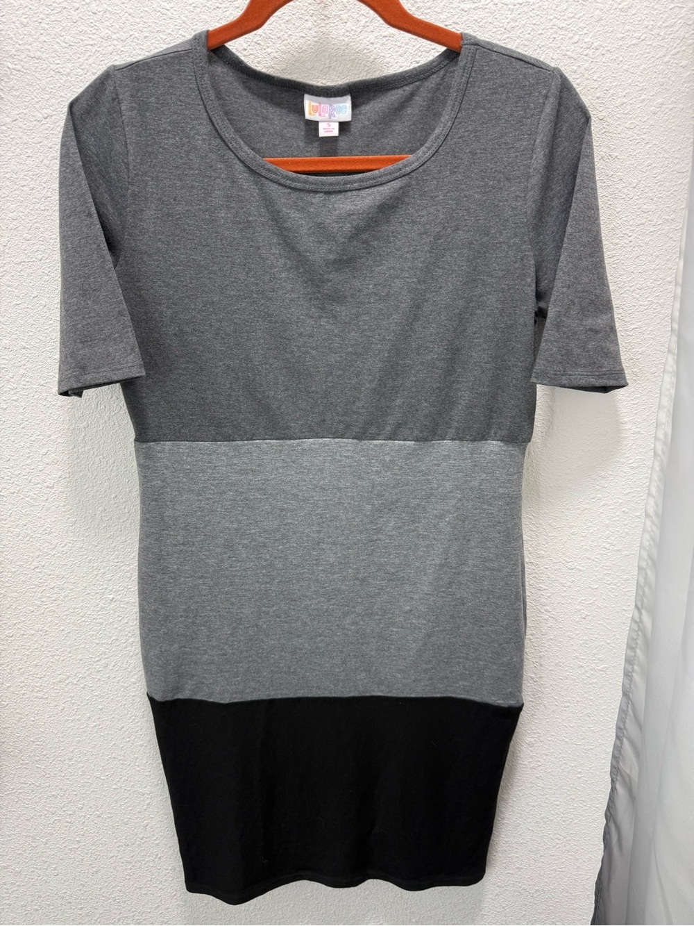 LuLaRoe Julia Black Gray 3 Block Dress Sz(S)